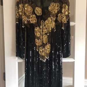 Lillie Rubin, Blk +Gold Beaded Vintage Dress